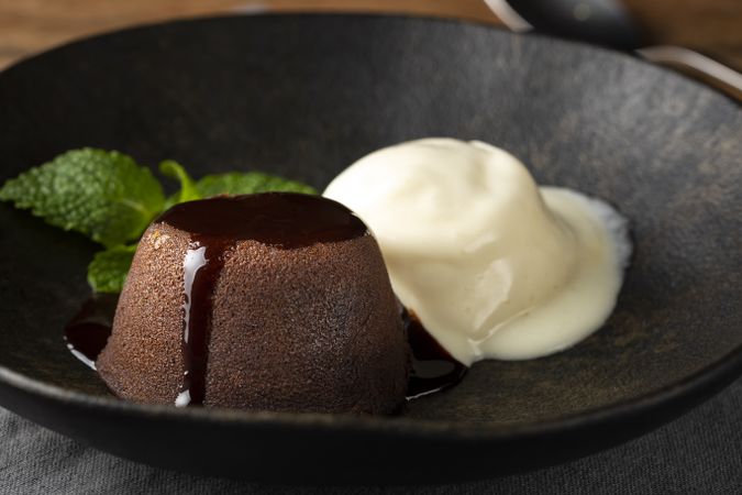 Petit Gateau dessert with ice cream.