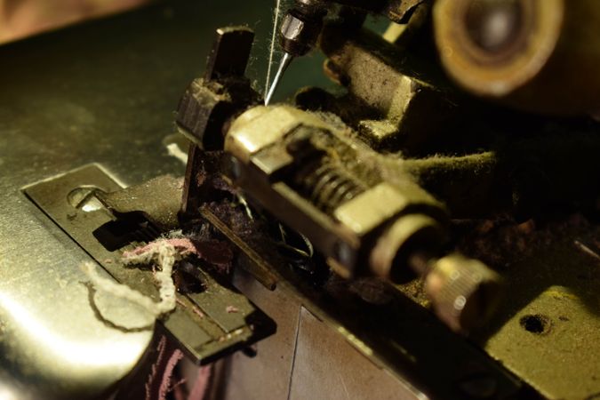 Close up of tailor's bronze sewing machine