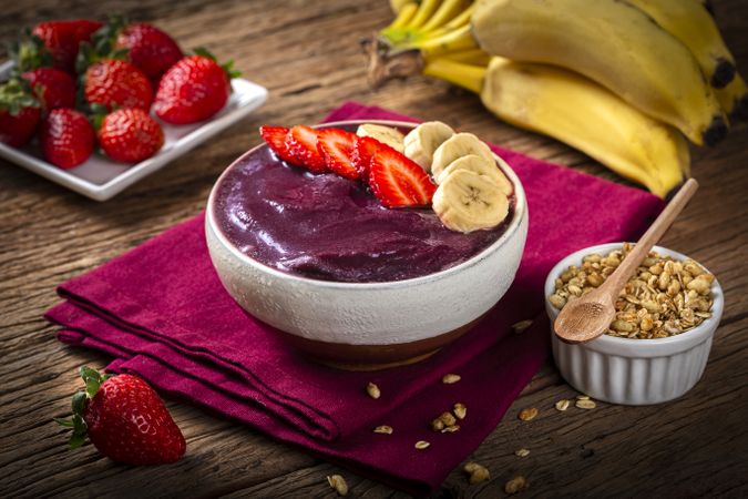 Açai with strawberry and banana. Brazilian acai.