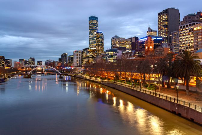 City skyline at sunset in Melbourne, Australia