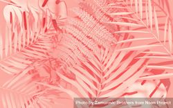 Pink background with pink painted palm and monstera leaves bGWm2b