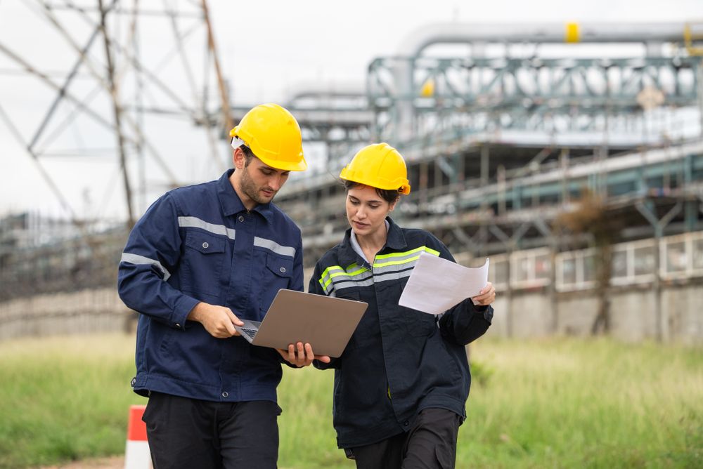 Engineer worker checking project at petrochemical factory or refinery oil plant industrial.