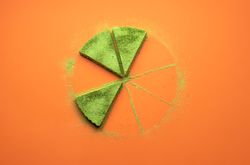 Three matcha cheesecake slices