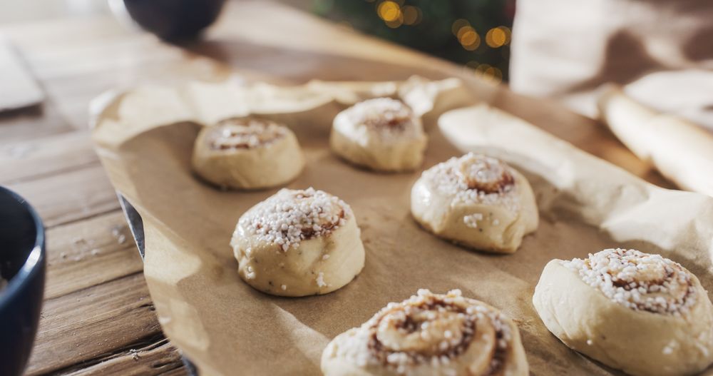 Close Up Making Of Cinnamon Buns to Share with Family and Friends for Christmas.