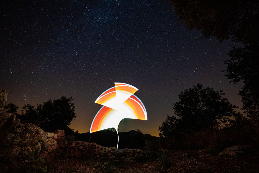 Light painting in the dark night