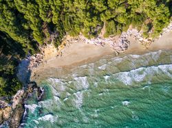 Aerial view of mediterranean sandy beach at Costa Brava, Spain