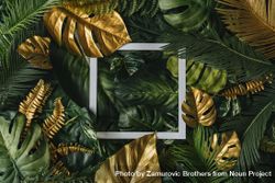 Densely packed green and gold leaves with square outline 5kge65