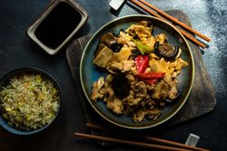 Chinese vegetable stir fry served with rice