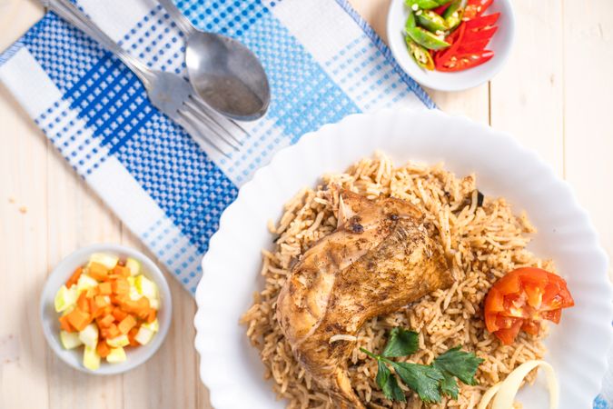 Kebuli rice with fried chicken