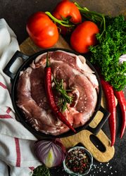 Top view of fresh raw pork ready for cooking