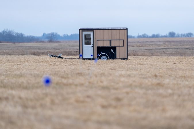 Prairie Chicken blind at Hamden Slough National Wildlife Refuge sign in Hamden Township, Minnesota