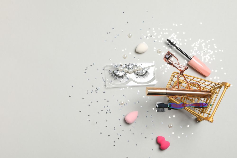 concept of cosmetology tools and beauty treatment, false eyelashes