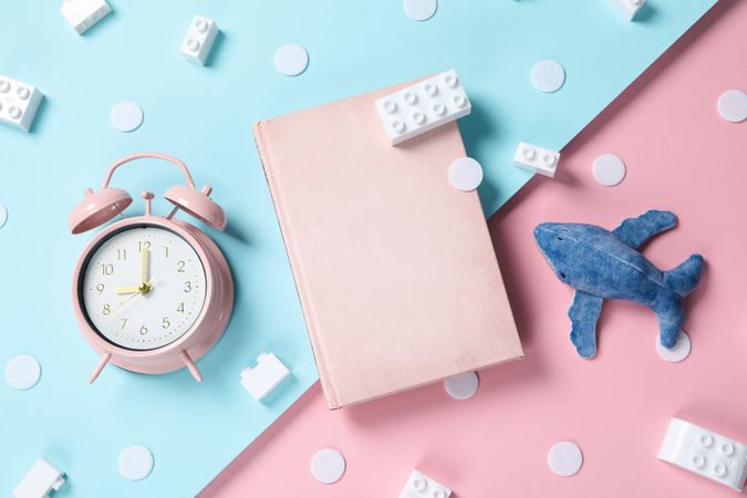 Concept of baby book or books for children, top view