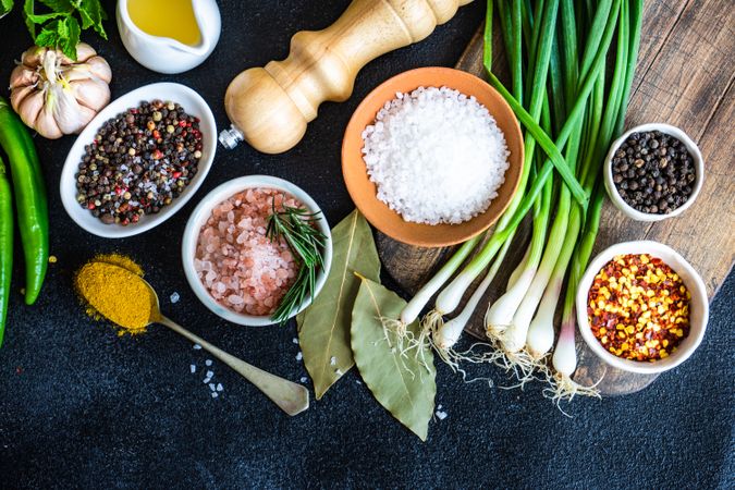 Counter with aromatics and green onions