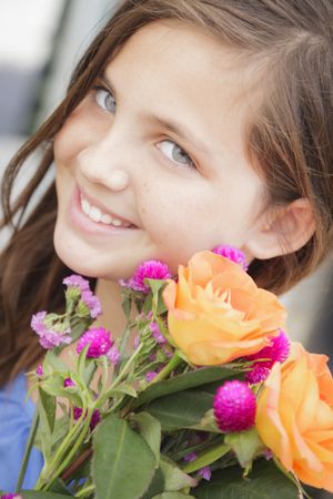 Girl Holding Flower Bouquet at the Market
