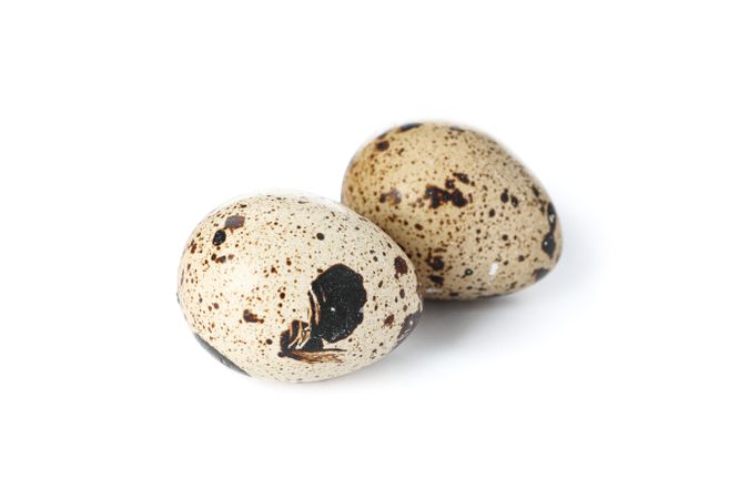 Raw quail eggs isolated on plain background