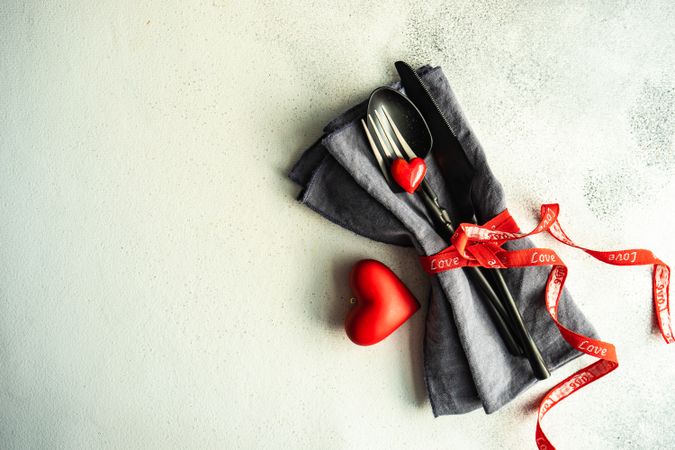 Cutlery for Valentine's day with heart decorations