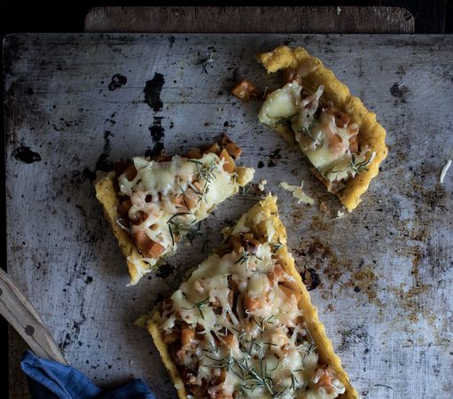 Delicious cake on tray
