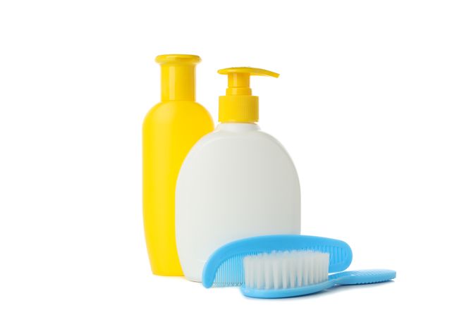 Baby hygiene accessories isolated on blank background