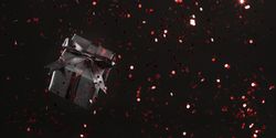 Dark gift with red glitter on background