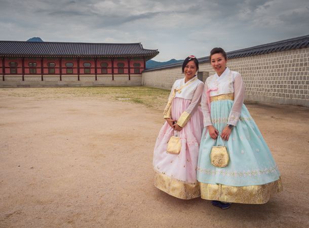 Seoul, South Korea - August, 08 2017: Asian women in traditional Korean clothing