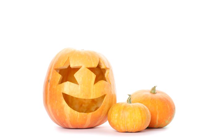 Halloween decorative pumpkins isolated on plain background