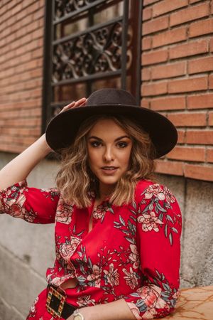 Trendy woman walking on old pavement