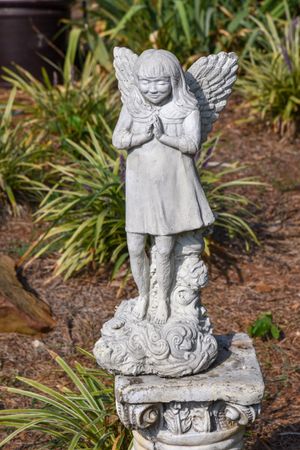 A praying angel in a garden