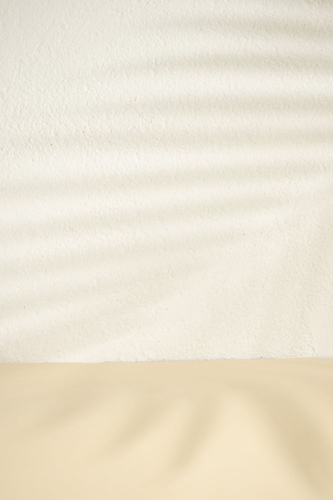 Palm leaf shadow on a a neutral beige background with copy space
