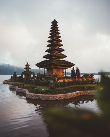Traditional pagoda complex in water