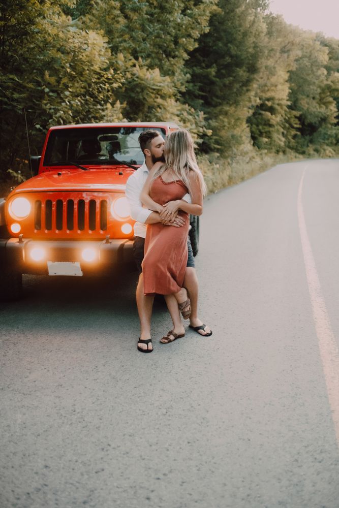 Loving couple dancing on road
