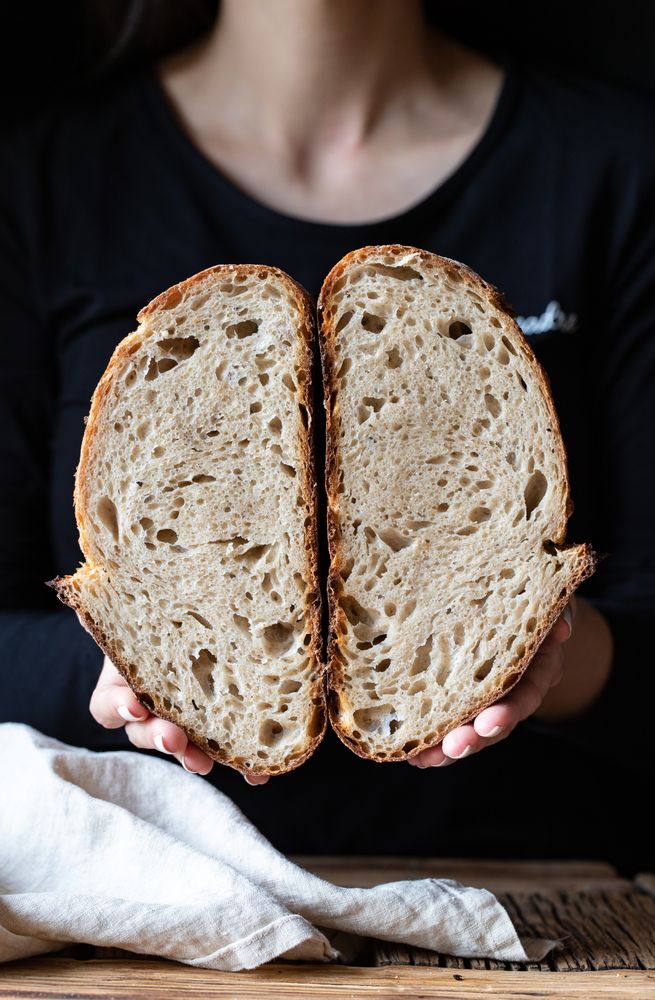 Close up of halved seeded bread