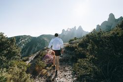 Rear shot of man on outdoor trail