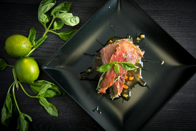 Bluefin tuna with basil ham and chicken demiglace