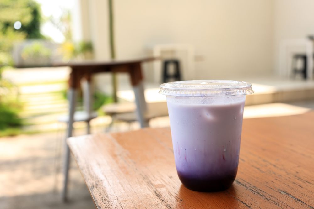 Iced Taro Latte on Plastic to go Cup