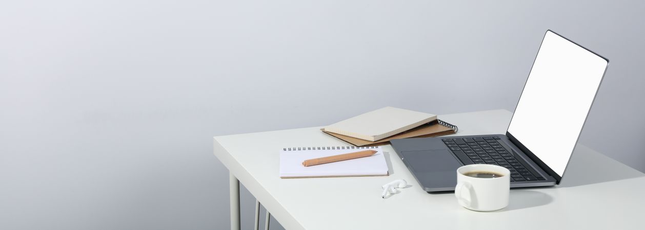 Banner of open laptop with mockup screen with notebooks