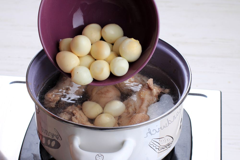 Add Boiled Quail Egg, Cooking Opor Ayam Indonesian Chicken Curry with Tofu adn Quail Egg