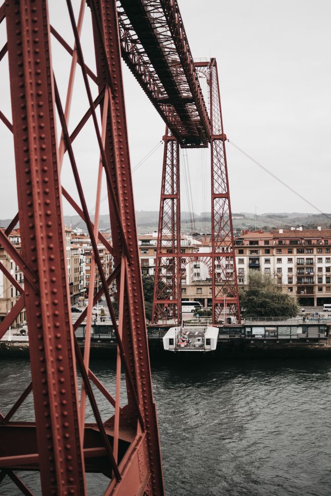 Transporter bridge over river