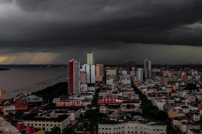 Storm over Guayaquil cityscape in Ecuador