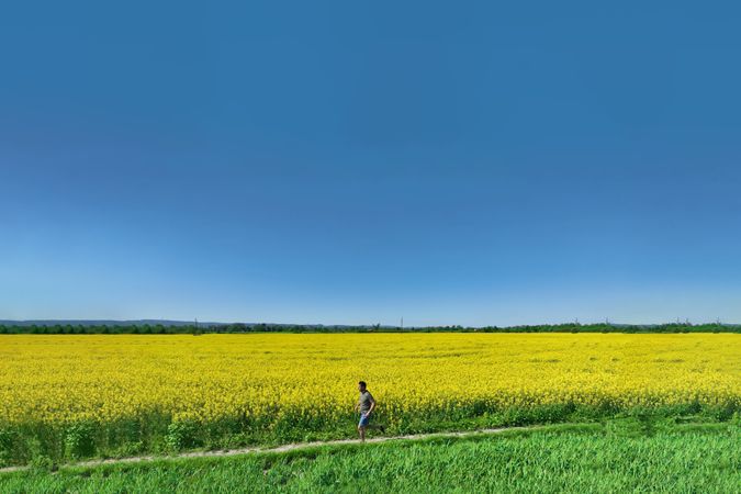 Man jogging through a scenic path, capturing vitality, wellness, and mental well-being
