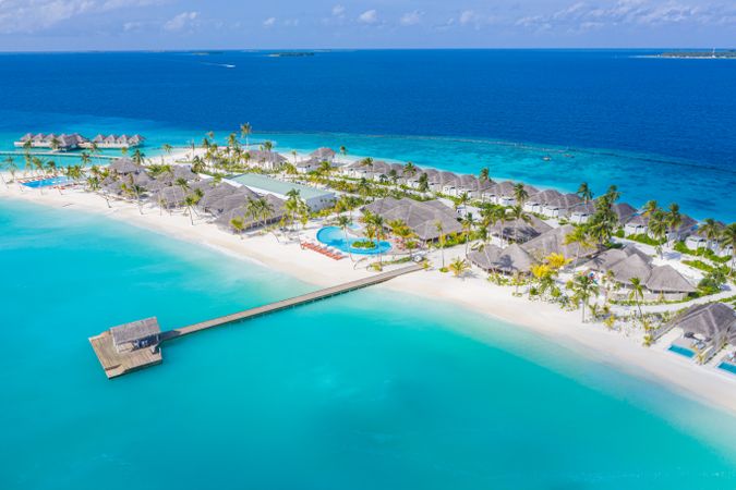 Tropical beach holiday destination with a long pier, landscape