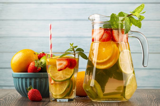 Water flavored with fresh summer fruit.