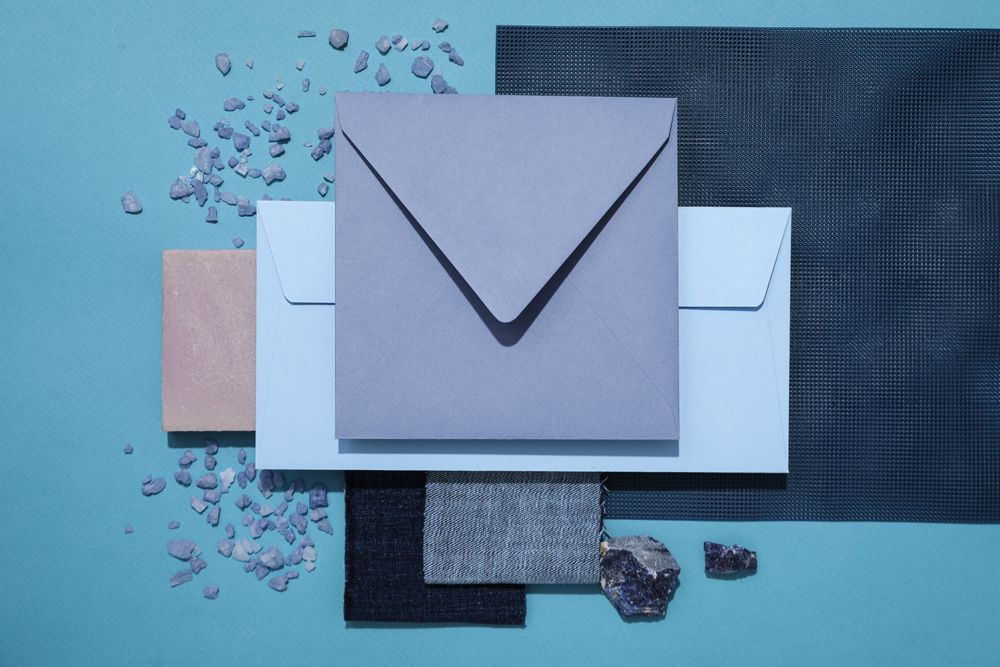 Flat lay of creative moodboard composition, top view