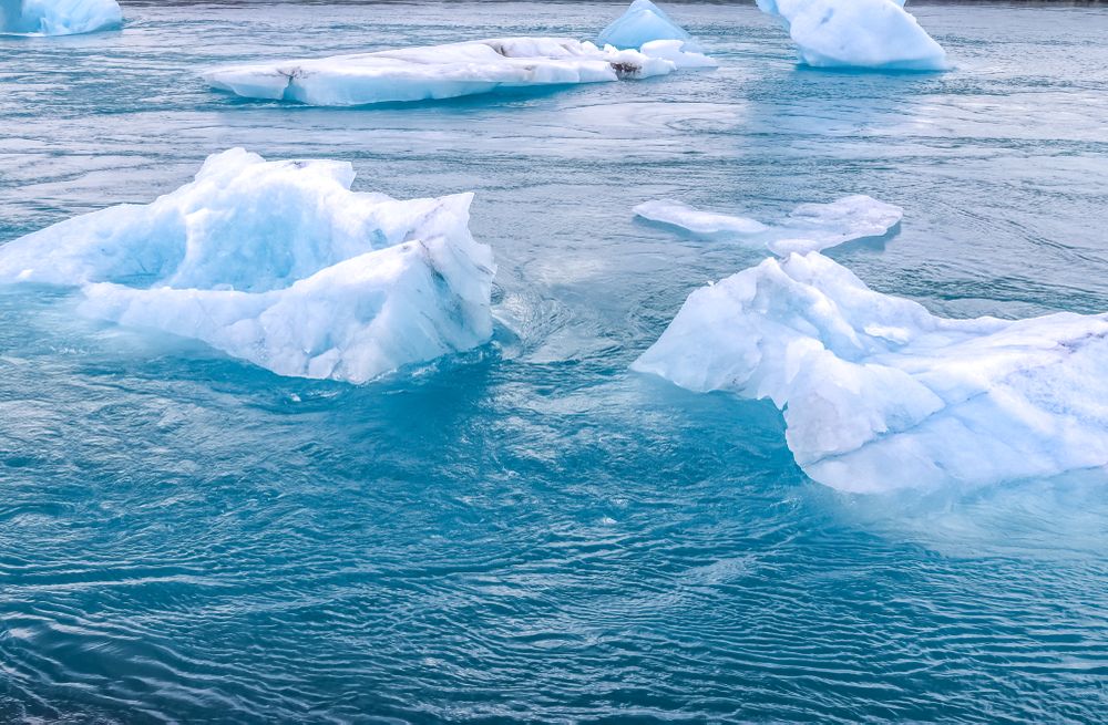 Icebergs floating in jokulsarlon glacier lagoon in iceland