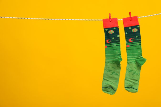 Concept of clothes for legs - socks, space for text