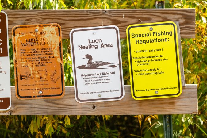 Loon nesting area signs in Itasca County, Minnesota