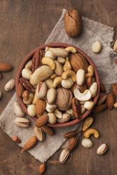 Top view of a bowl of nuts