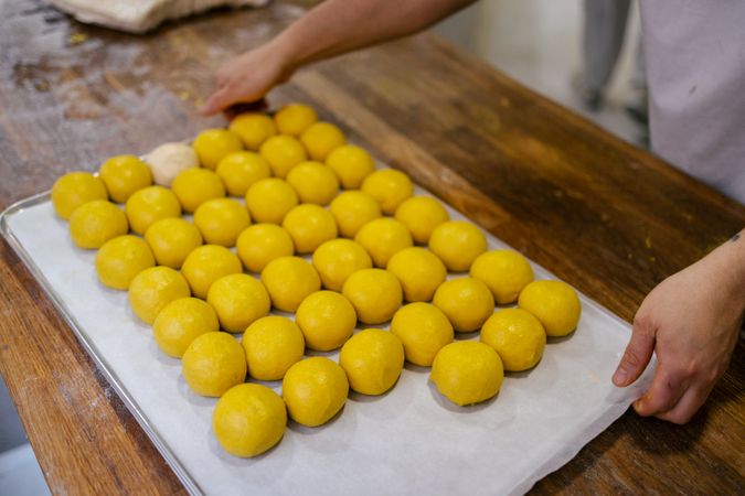 Portrait of yellow dough balls