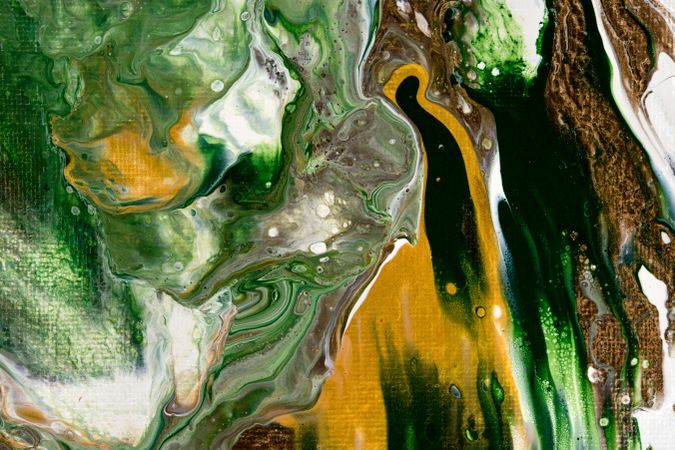 Green and Yellow Fluid Art, Abstract Acrylic