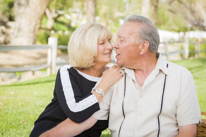Affectionate Older Couple Portrait At The Park